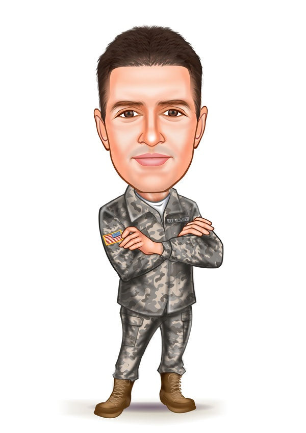 Politi & Militær tema32 (1 person) - karikaturtegning efter dine fotos - Just Karikatur