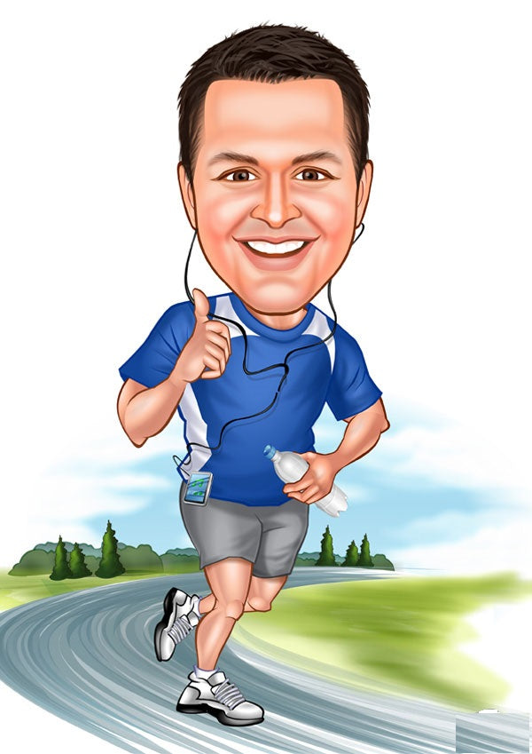 Sports tema42 (1 person) - karikaturtegning efter dine fotos - Just Karikatur