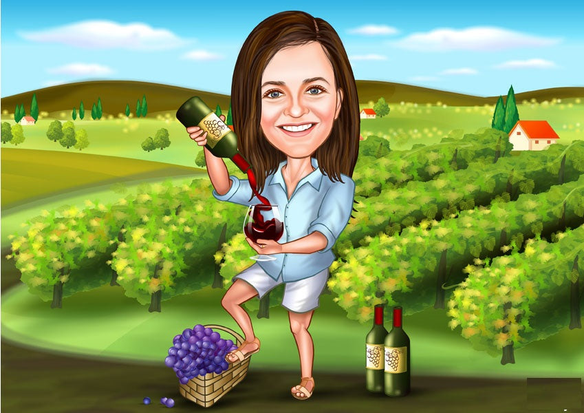 Rejse tema43 (1 person) - karikaturtegning efter dine fotos - Just Karikatur