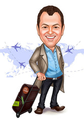 Rejse tema25 (1 person) - karikaturtegning efter dine fotos - Just Karikatur