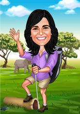 Rejse tema36 (1 person) - karikaturtegning efter dine fotos - Just Karikatur