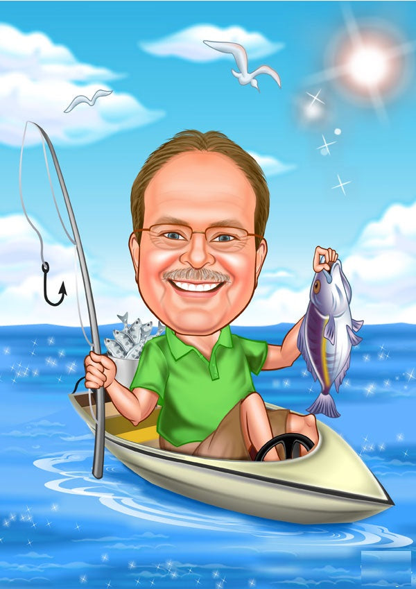 Rejse tema19 (1 person) - karikaturtegning efter dine fotos - Just Karikatur