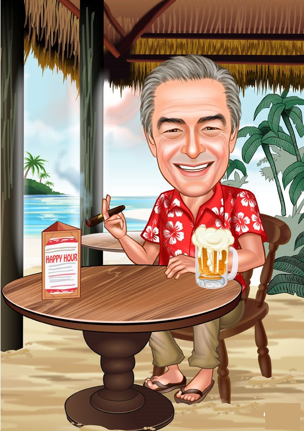 Rejse tema14 (1 person) - karikaturtegning efter dine fotos - Just Karikatur