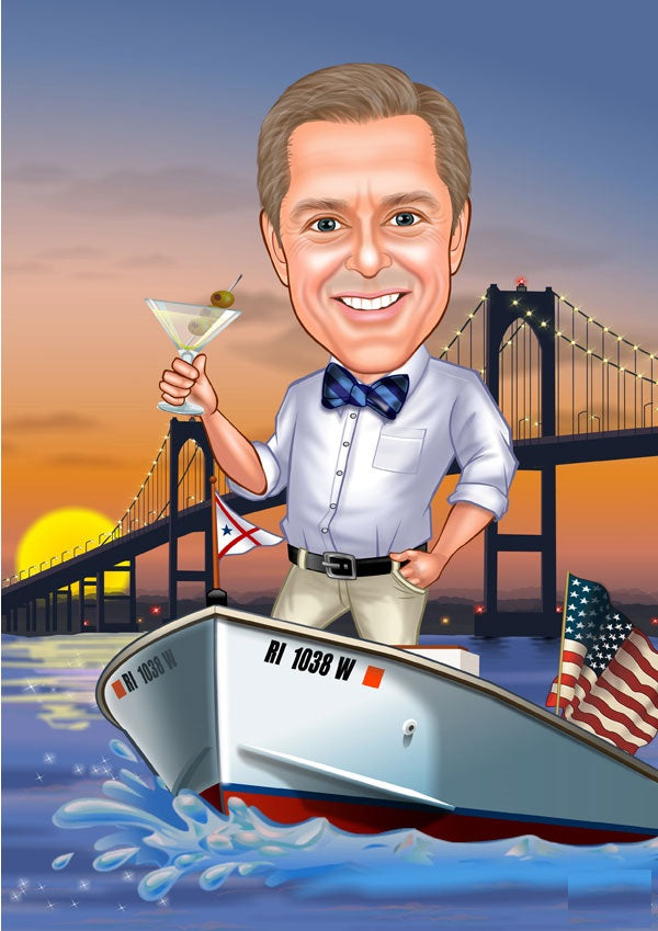 Rejse tema13 (1 person) - karikaturtegning efter dine fotos - Just Karikatur