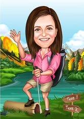 Rejse tema35 (1 person) - karikaturtegning efter dine fotos - Just Karikatur