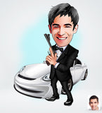 Bond tema (1 person) - karikaturtegning efter dine fotos - Just Karikatur