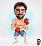 Boks tema (1 person) - karikaturtegning efter dine fotos - Just Karikatur