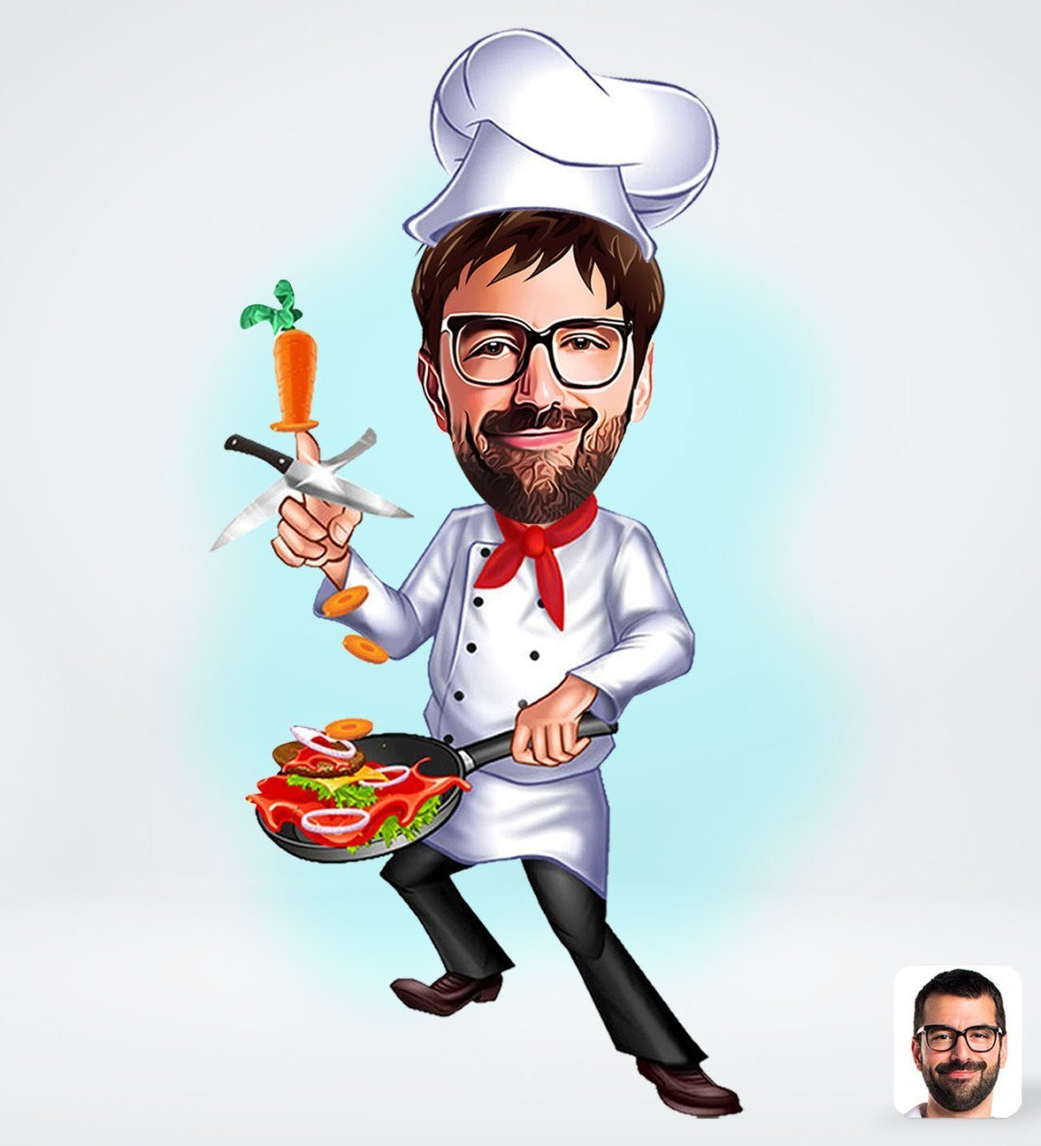 Kok tema (1 person) - karikaturtegning efter dine fotos - Just Karikatur