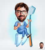Tandlæge tema1 (1 person) - karikaturtegning efter dine fotos - Just Karikatur