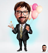 Fødselsdags tema3 (1 person) - karikaturtegning efter dine fotos - Just Karikatur