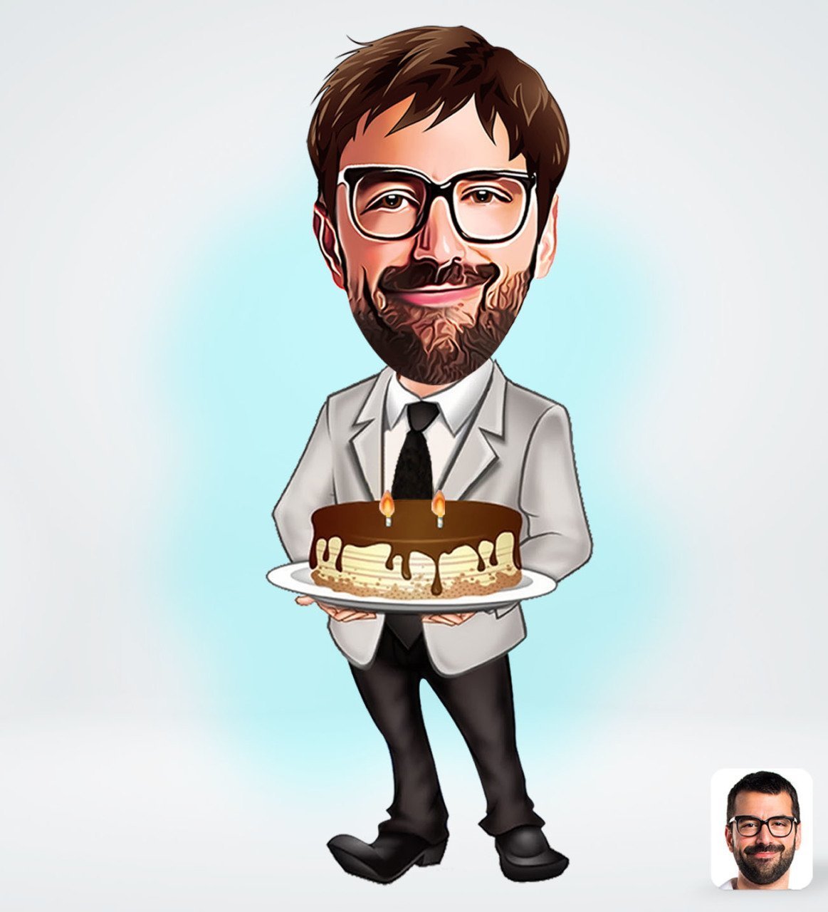 Fødselsdags tema4 (1 person) - karikaturtegning efter dine fotos - Just Karikatur