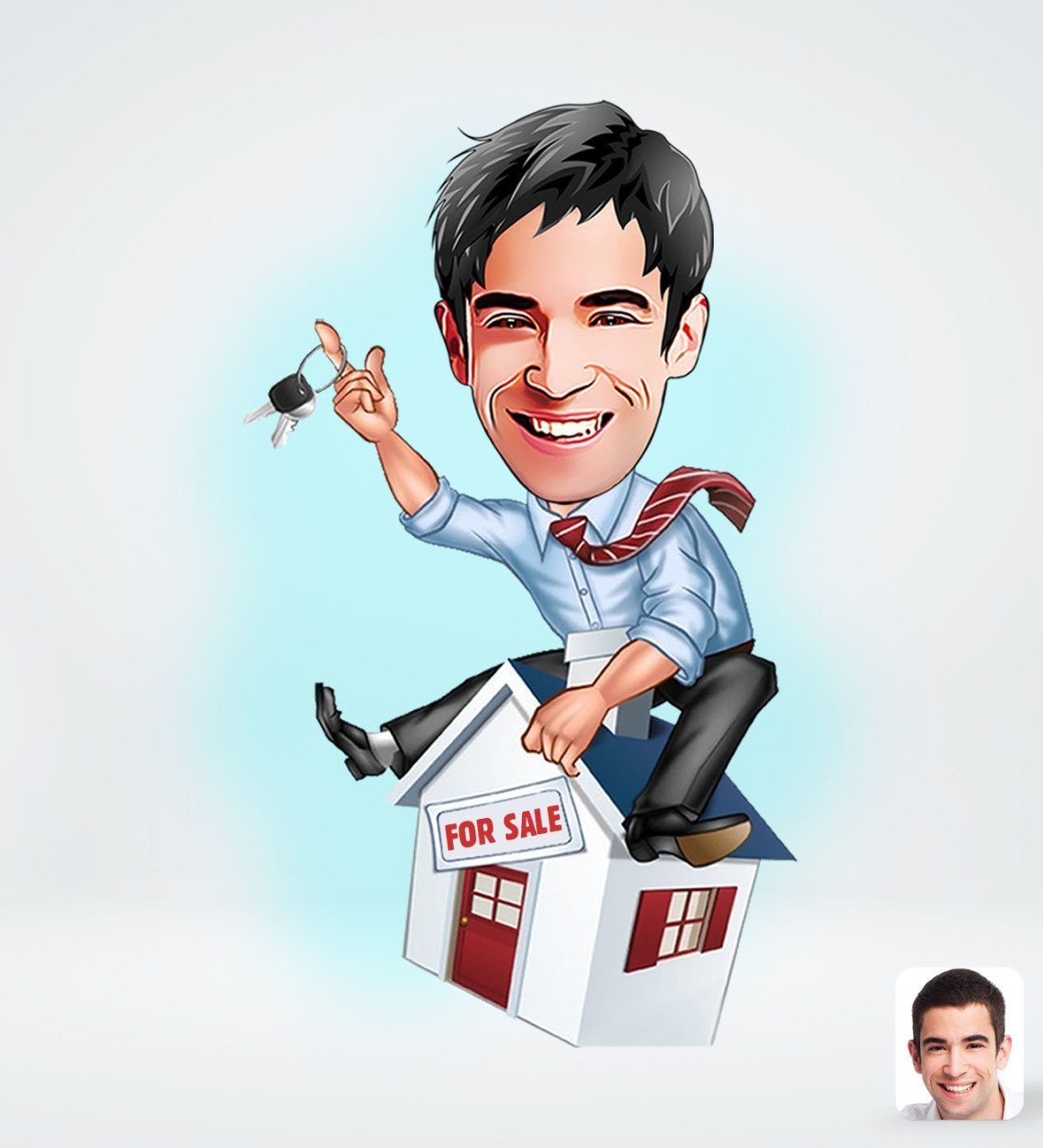 Ejendomsmægler tema1 (1 person) - karikaturtegning efter dine fotos - Just Karikatur