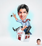 Ejendomsmægler tema1 (1 person) - karikaturtegning efter dine fotos - Just Karikatur