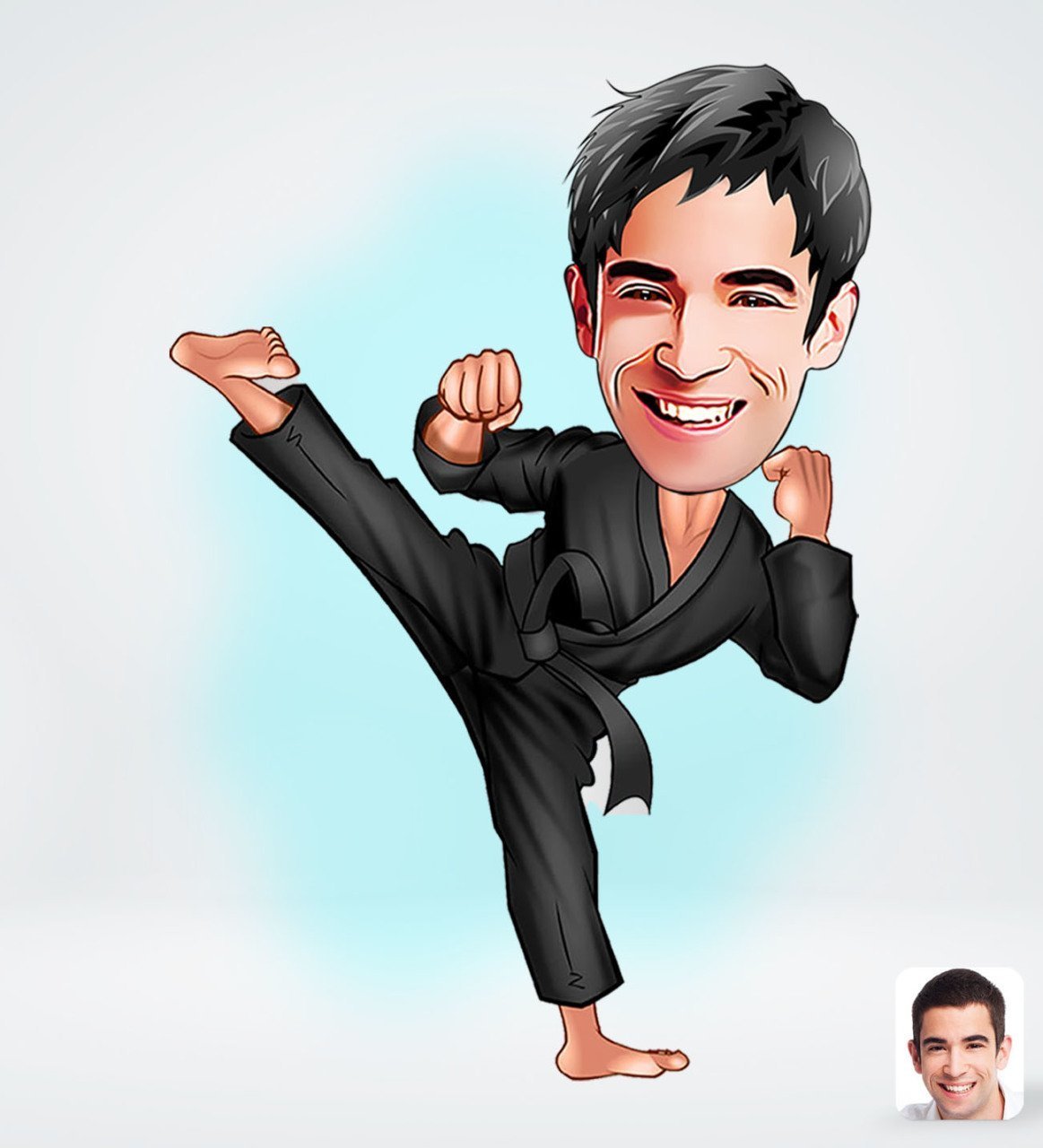 Karate tema1 (1 person) - karikaturtegning efter dine fotos - Just Karikatur