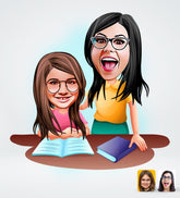 Mor og datter tema1 (2 personer) - karikaturtegning efter dine fotos - Just Karikatur