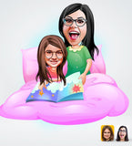 Mor og datter tema2 (2 personer) - karikaturtegning efter dine fotos - Just Karikatur