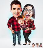 Familie tema2 ( 3 personer ) - karikaturtegning efter dine fotos - Just Karikatur