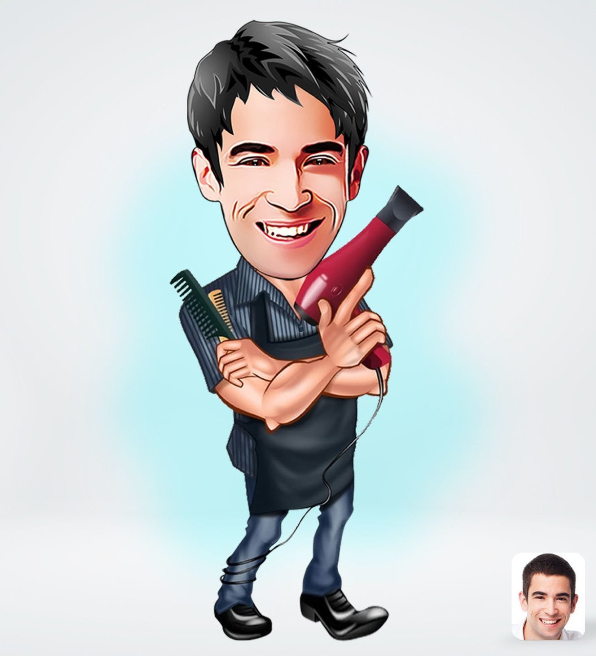 Frisør mand tema (1 person) - karikaturtegning efter dine fotos - Just Karikatur