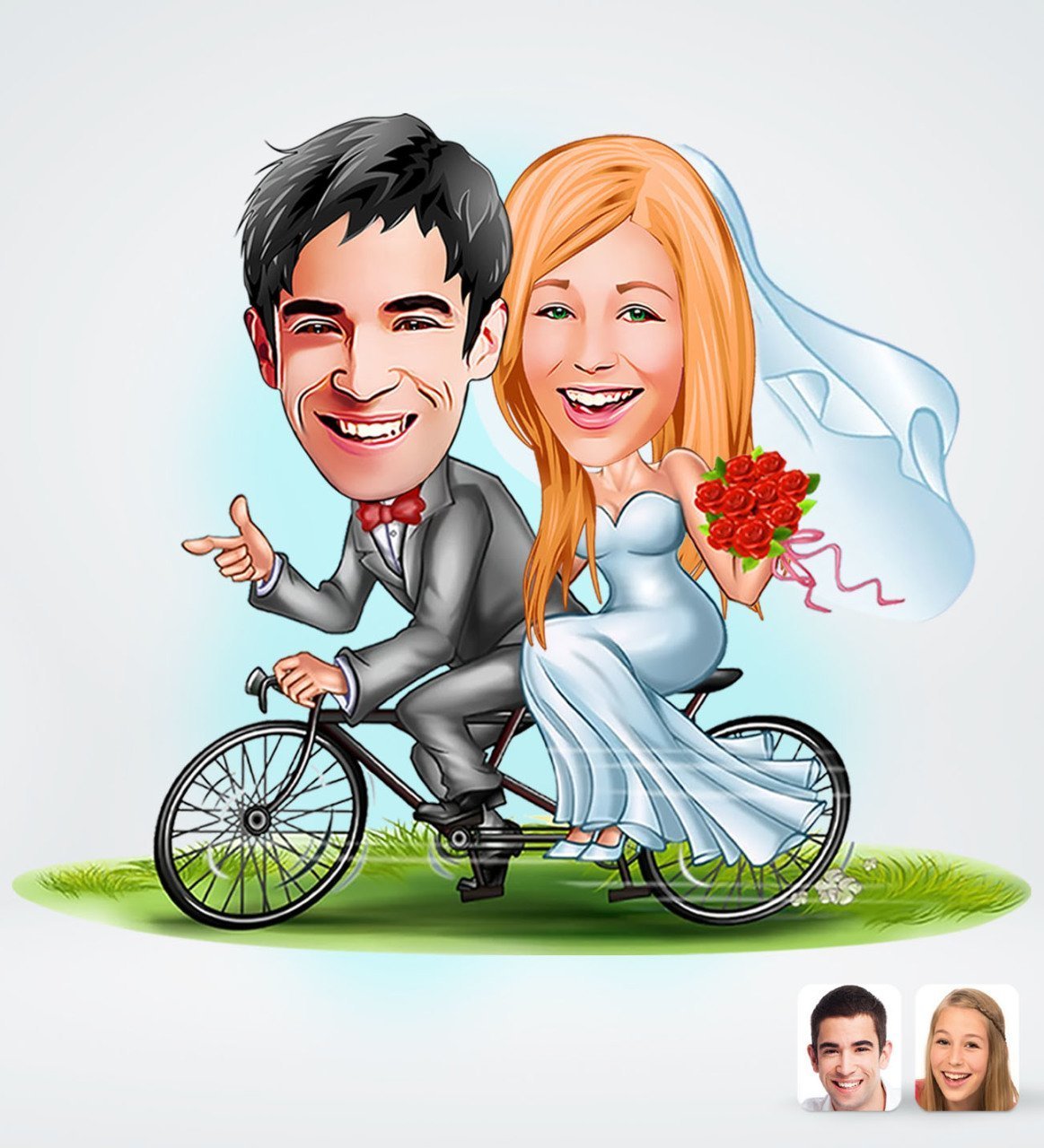 Bryllupspar tema4 (2 personer) - karikaturtegning efter dine fotos - Just Karikatur
