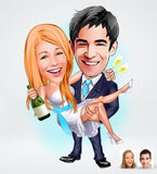 Bryllupspar tema5 (2 personer) - karikaturtegning efter dine fotos - Just Karikatur