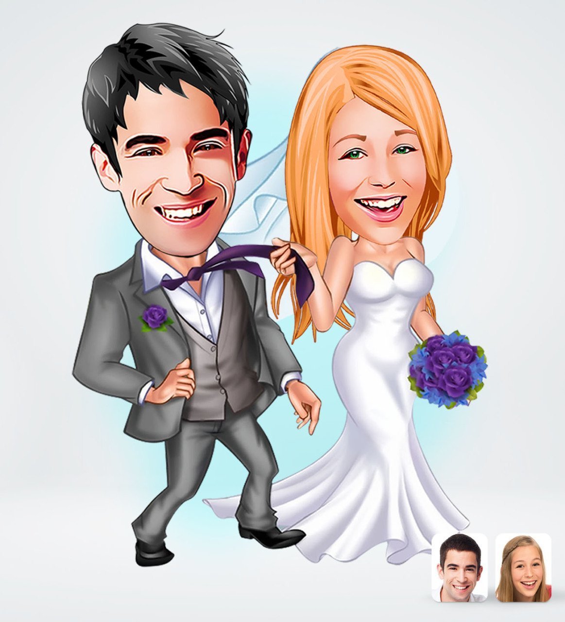 Bryllupspar tema7 (2 personer) - karikaturtegning efter dine fotos - Just Karikatur
