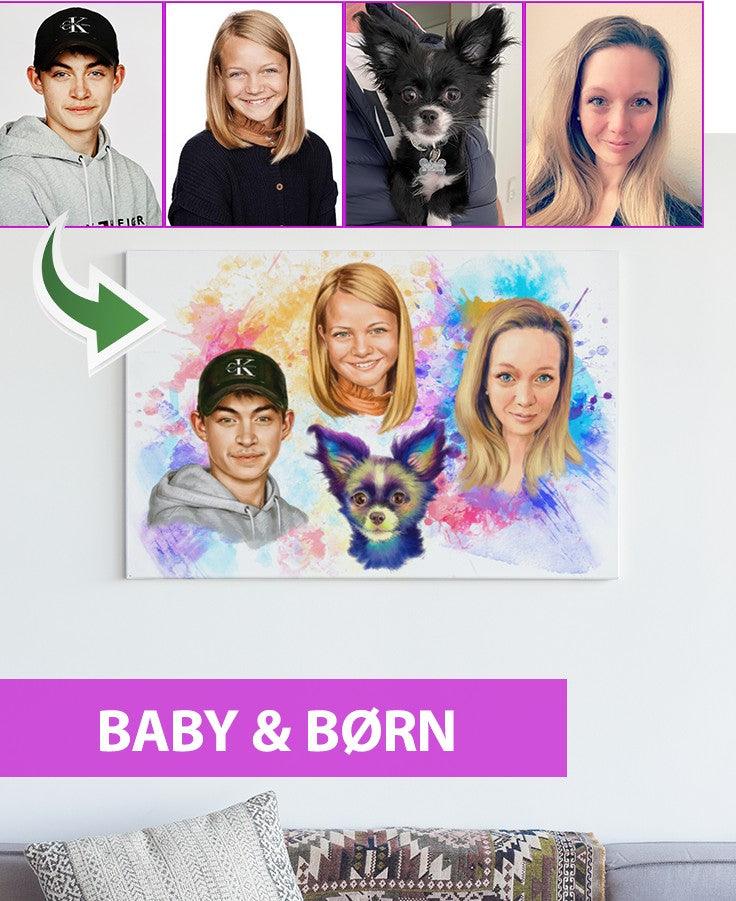 Baby & Børn - Vandmaleri efter dine fotos - Just Karikatur