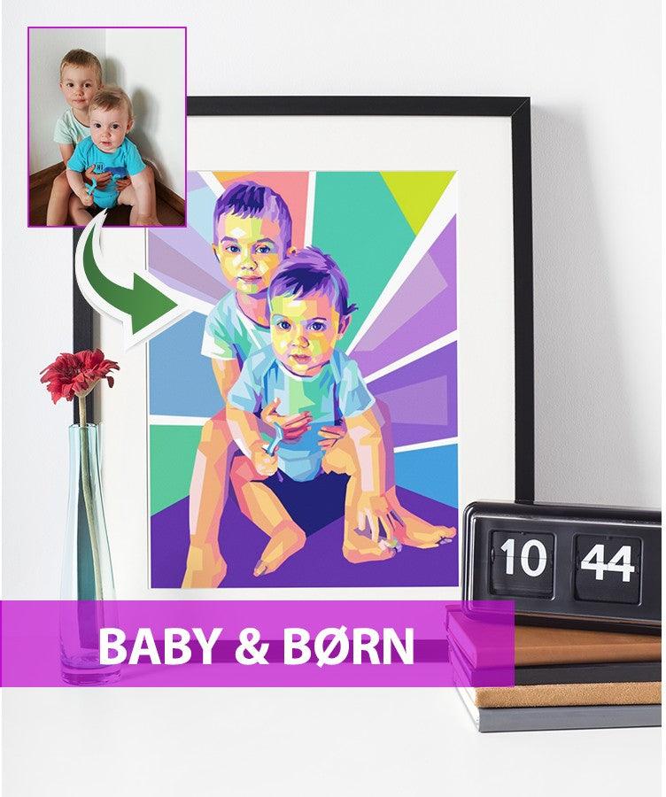 Baby & børn - pop art tegning efter dine fotos - Just Karikatur