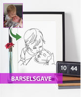 Barselsgave - line art tegning efter dine fotos - Just Karikatur