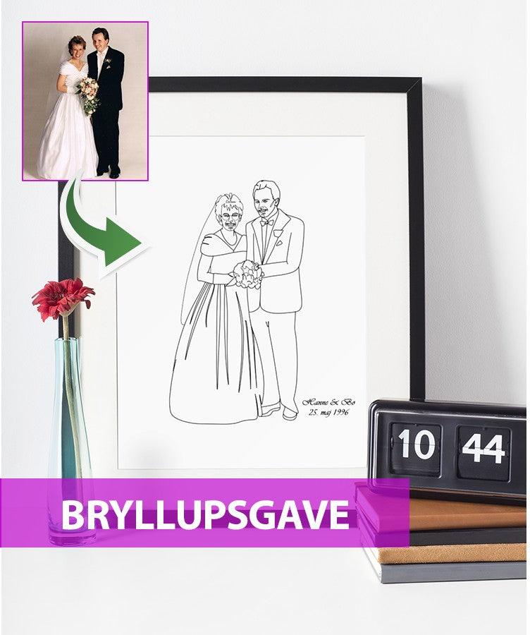 Bryllupsgave - line art tegning efter dine fotos - Just Karikatur