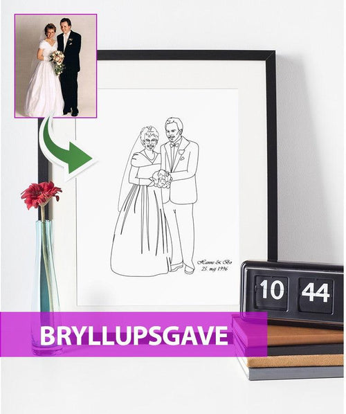 Bryllupsgave - line art tegning efter dine fotos