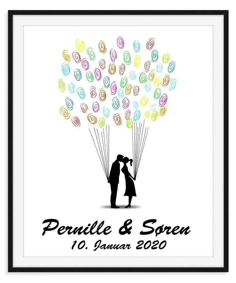 Bryllupsplakat - Fingeraftryk brudepar med balloner - Just Karikatur