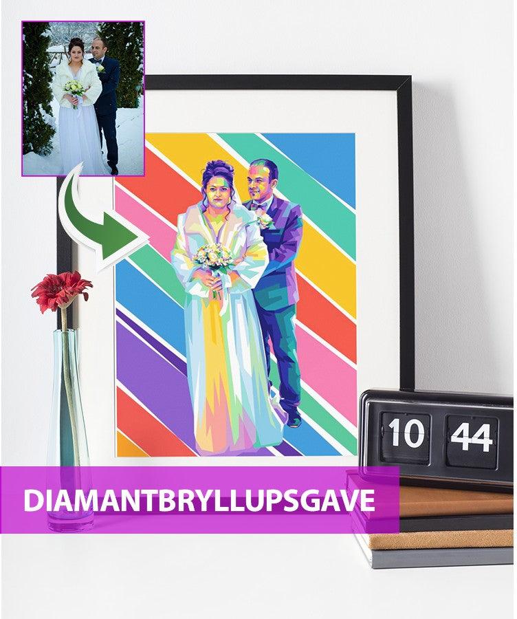 Diamantbryllupsgave - pop art tegning efter dine fotos - Just Karikatur