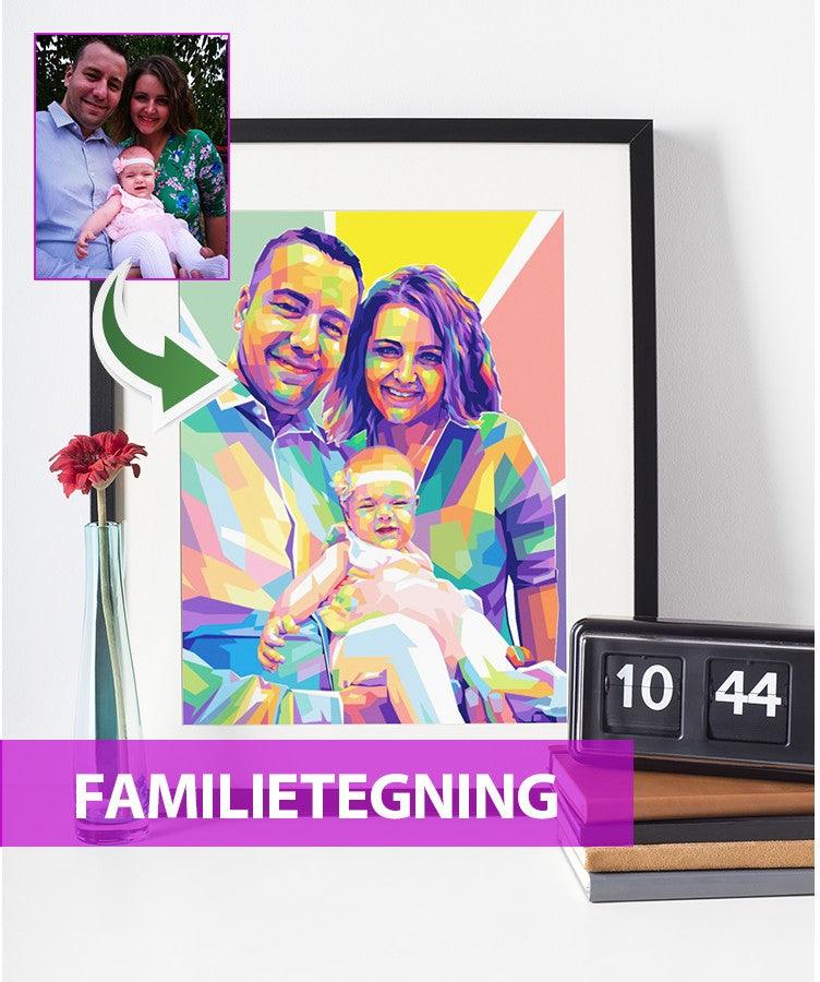 Familietegning - pop art tegning efter dine fotos - Just Karikatur