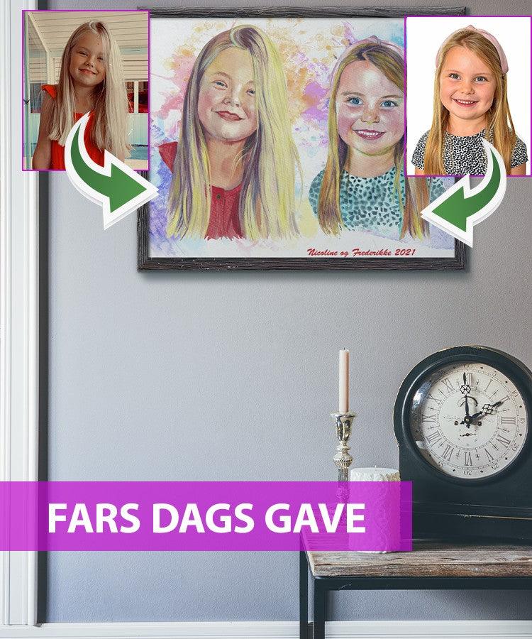 Fars dags gave - Vandmaleri efter dine fotos - Just Karikatur