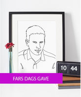 Fars dags gave - line art tegning efter dine fotos - Just Karikatur
