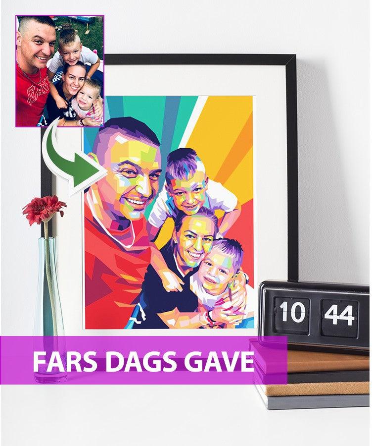 Fars dags gave - pop art tegning efter dine fotos - Just Karikatur
