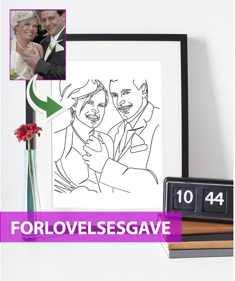 Forlovelsesgave - line art tegning efter dine fotos - Just Karikatur