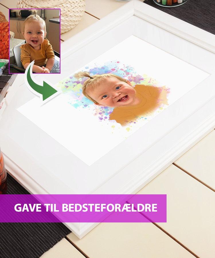 Gave til bedsteforældre - Vandmaleri efter dine fotos - Just Karikatur