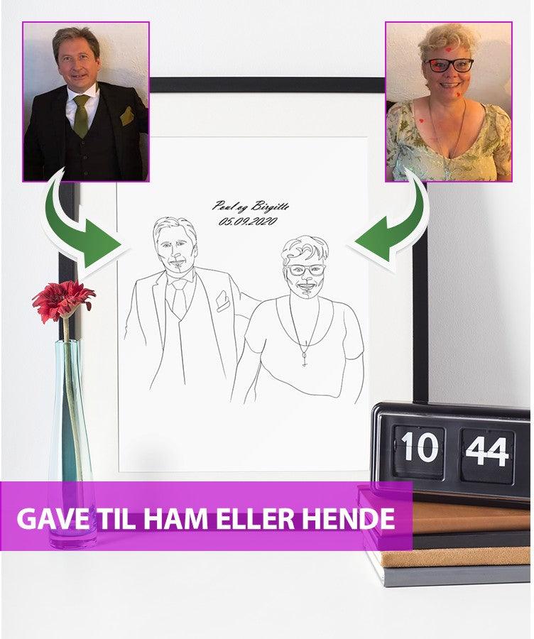 Gave til ham eller hende - line art tegning efter dine fotos - Just Karikatur