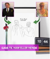 Gave til ham eller hende - line art tegning efter dine fotos - Just Karikatur