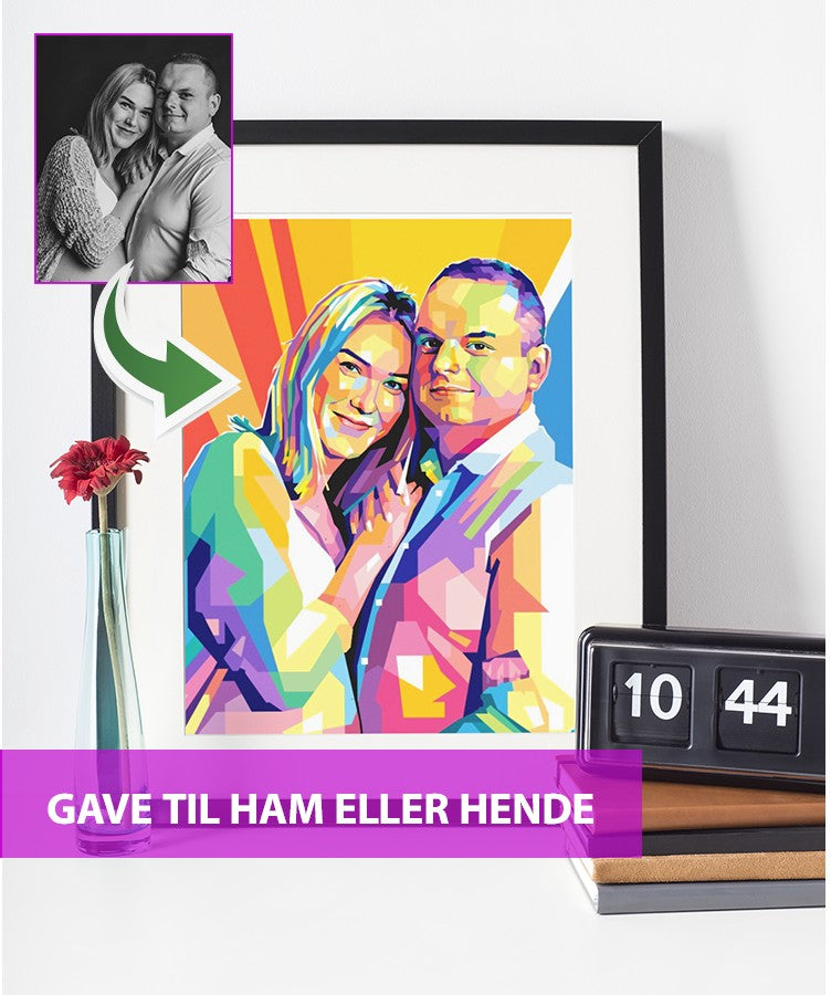 Gave til ham eller hende - pop art tegning efter dine fotos - Just Karikatur