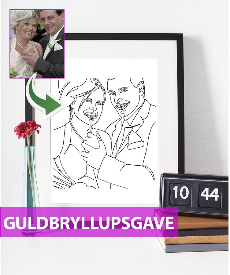 Guldbryllupsgave - line art tegning efter dine fotos - Just Karikatur