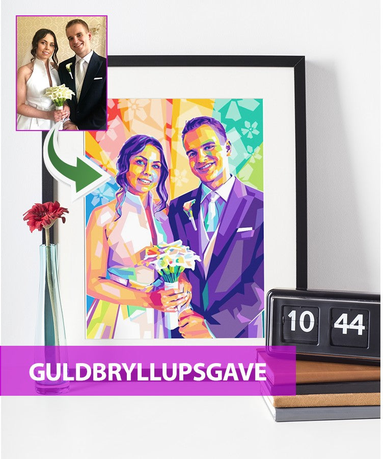 Guldbryllupsgave - pop art tegning efter dine fotos - Just Karikatur