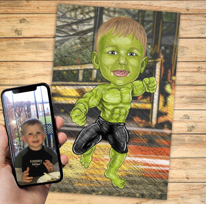 Hulk - karikaturtegning efter dine fotos - Just Karikatur