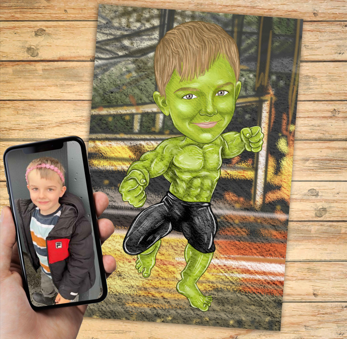 Hulk - karikaturtegning efter dine fotos - Just Karikatur