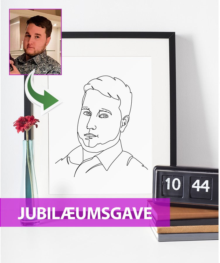 Jubilæumsgave - line art tegning efter dine fotos - Just Karikatur