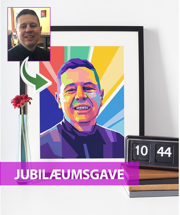 Jubilæumsgave - pop art tegning efter dine fotos - Just Karikatur