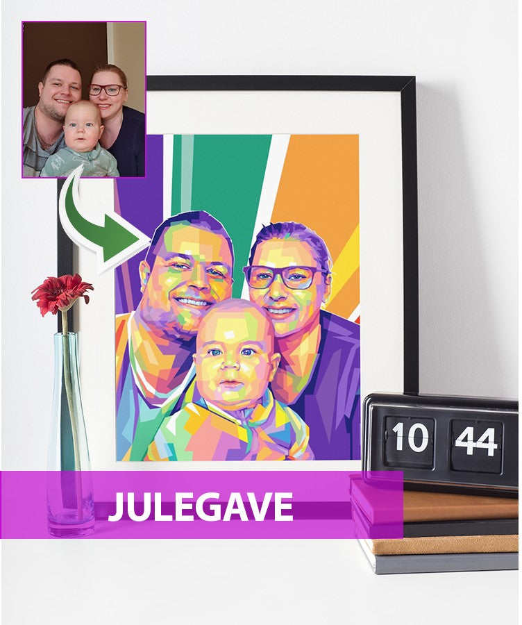 Julegave - pop art tegning efter dine fotos - Just Karikatur
