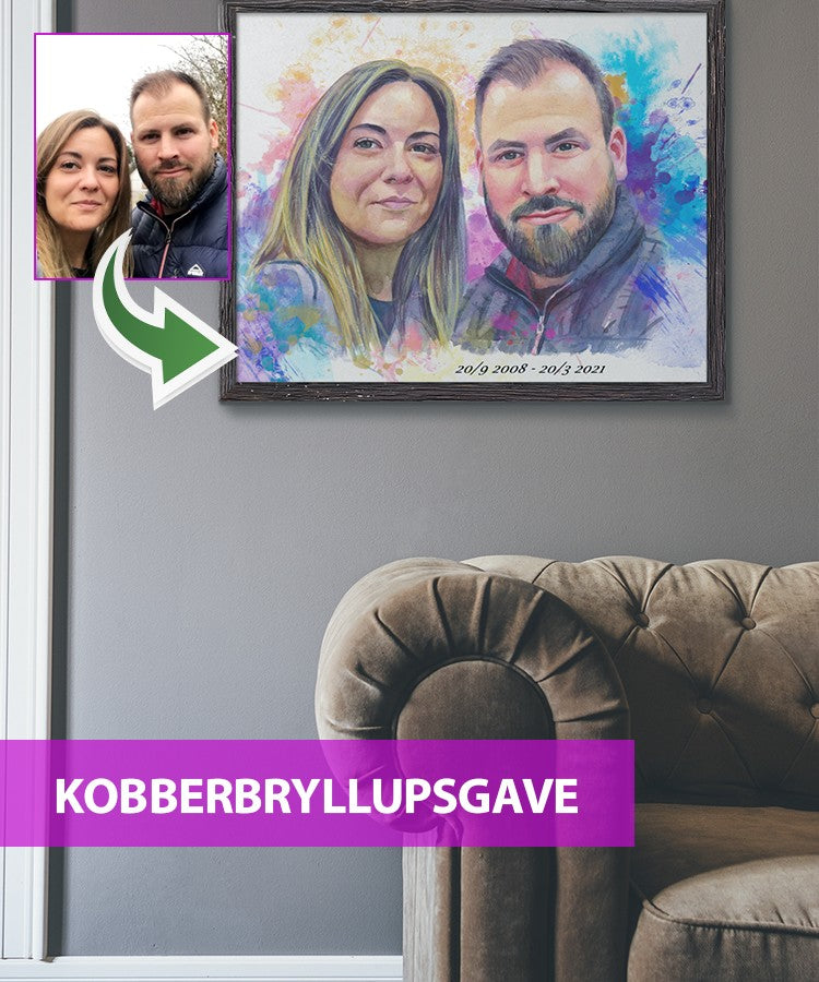 Kobberbryllupsgave - Vandmaleri efter dine fotos - Just Karikatur