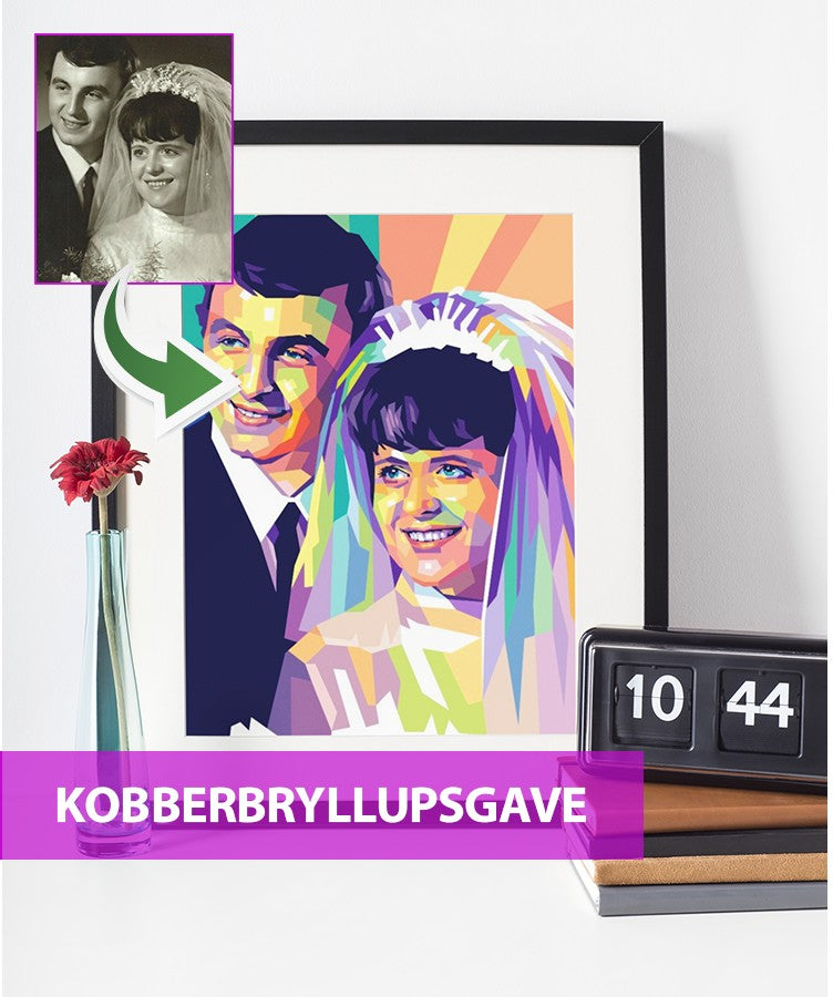 Kobberbryllupsgave - pop art tegning efter dine fotos - Just Karikatur